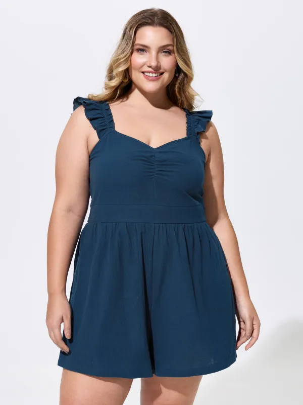 Cotton Ruffled Straps Sweetheart Neckline Romper made by Bloomchic