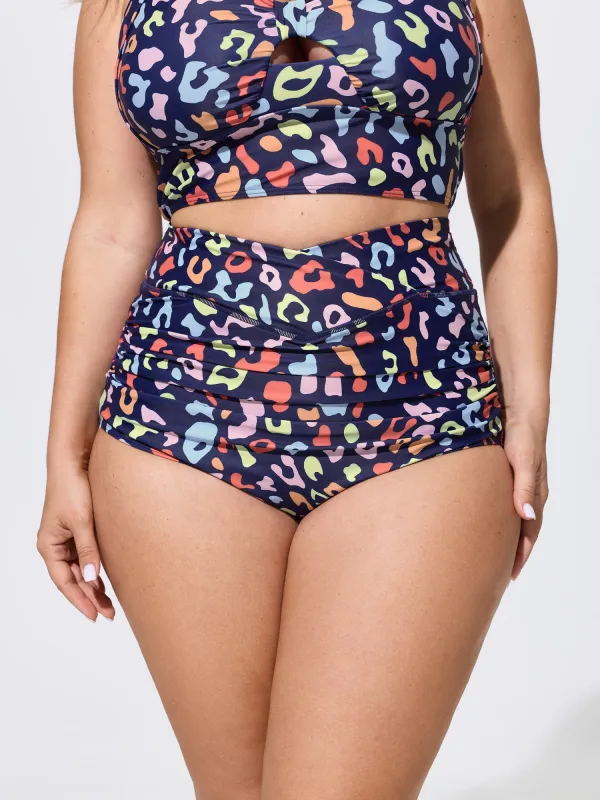 Colorful Leopard Print Overlap Waist Bikini Bottoms made by Bloomchic