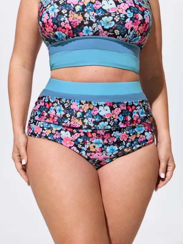 Floral Print Color Contrast Bikini Bottoms made by Bloomchic