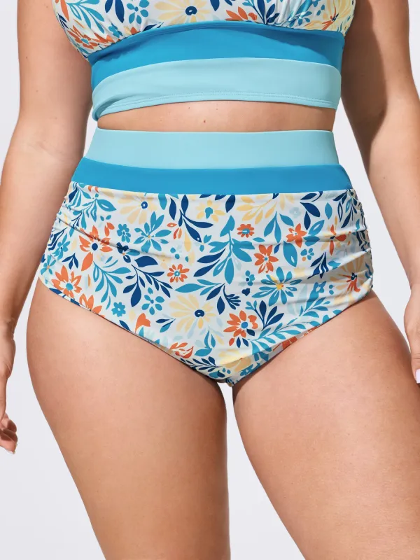 Floral Print Color Contrast Bikini Bottoms made by Bloomchic