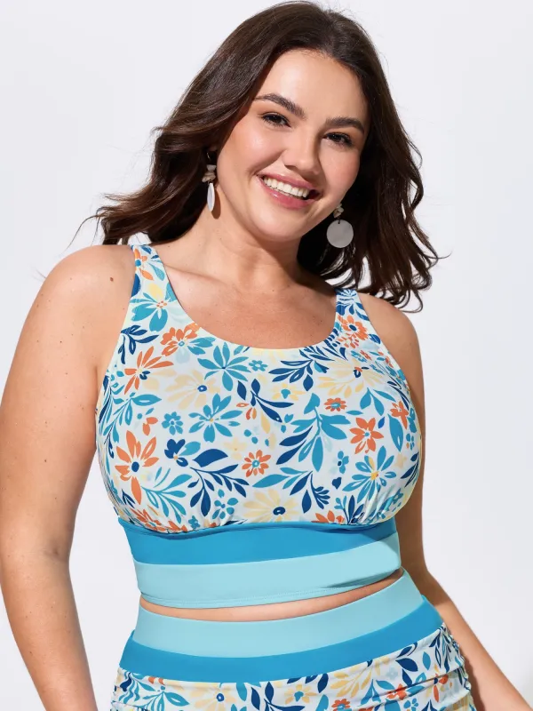 Floral Print Color Contrast Bikini Top made by Bloomchic