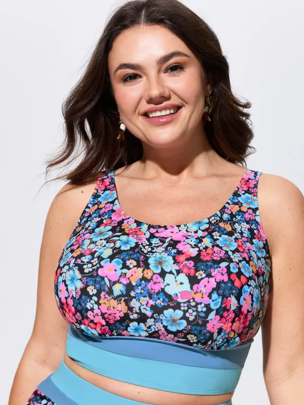 Floral Print Color Contrast Bikini Top made by Bloomchic