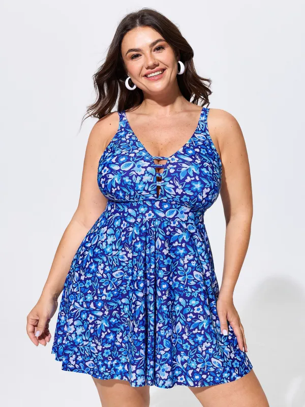 Floral Print Cut-Out Neckline Swim Dress made by Bloomchic