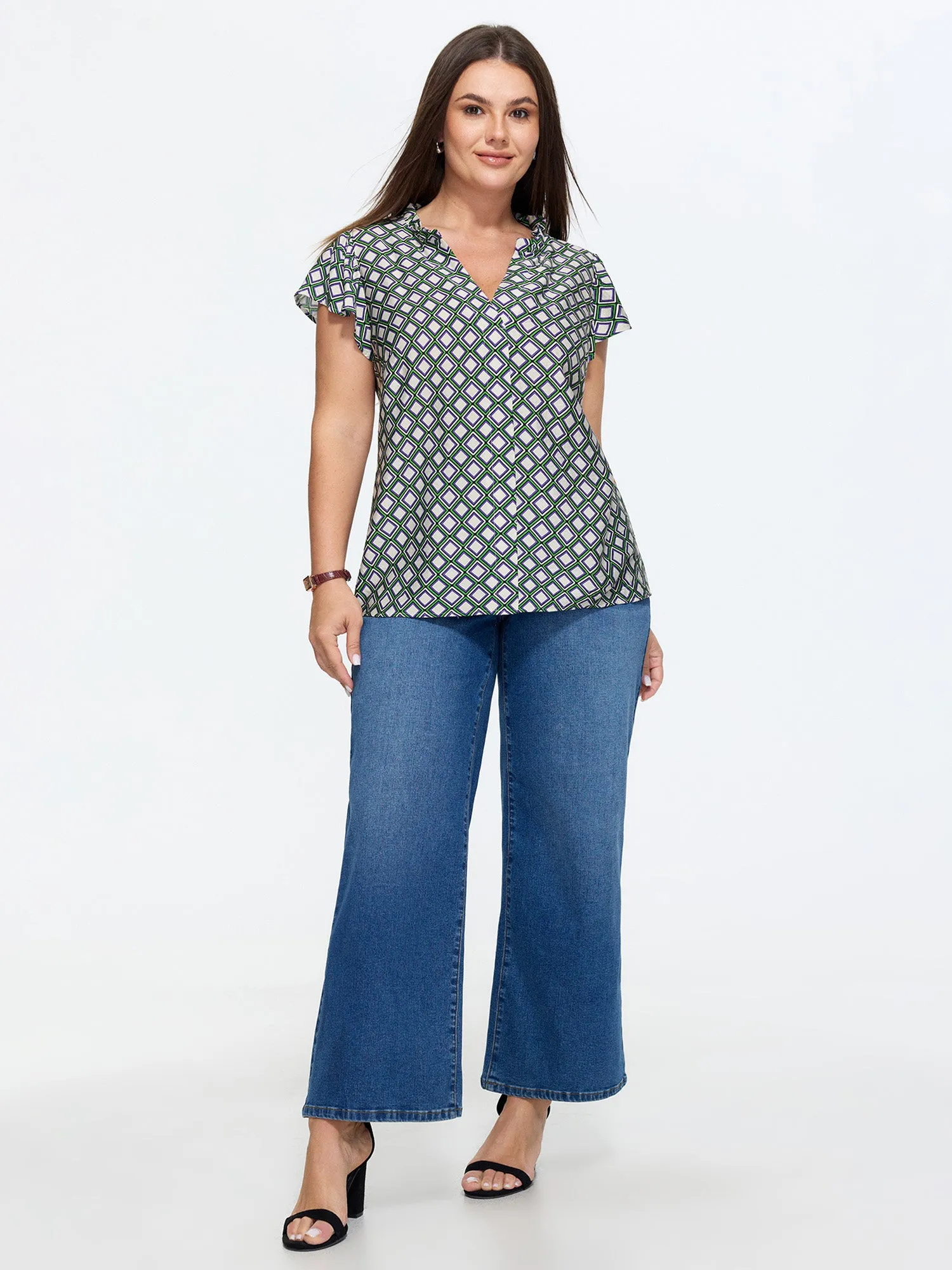 Geo Print Notched Collar Blouse sold by Bloomchic product image thumbnail 3