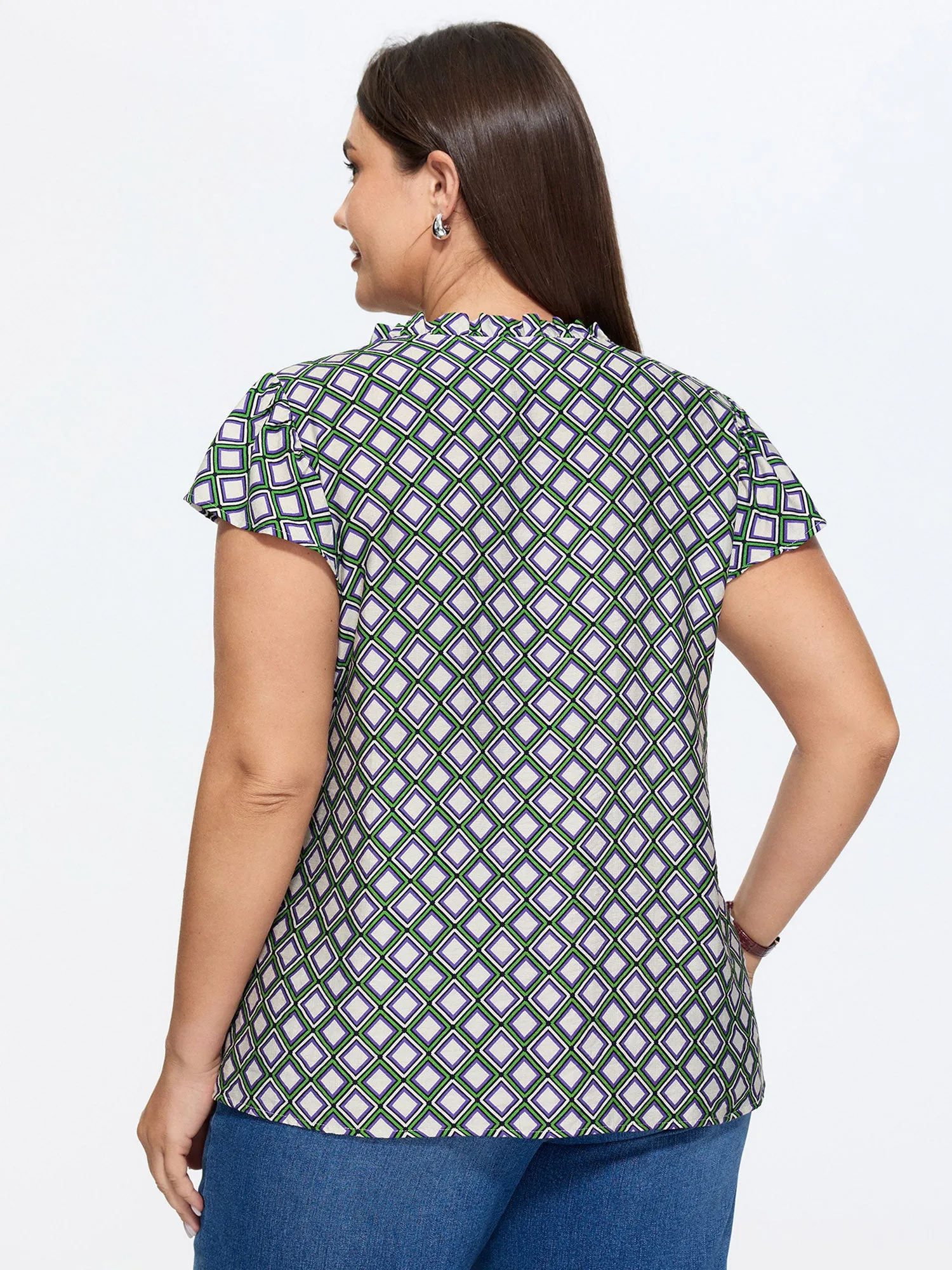 Geo Print Notched Collar Blouse sold by Bloomchic product image thumbnail 4