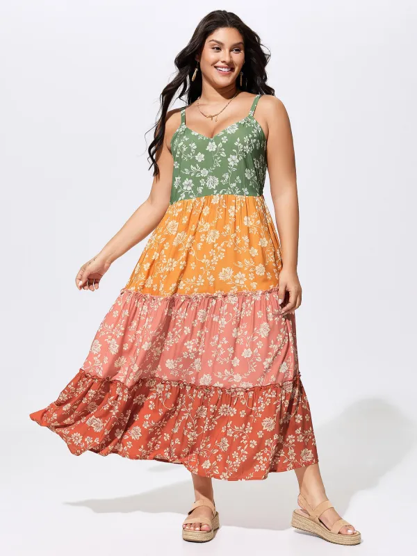 Color Contrast Floral Print Cami Midi Dress made by Bloomchic