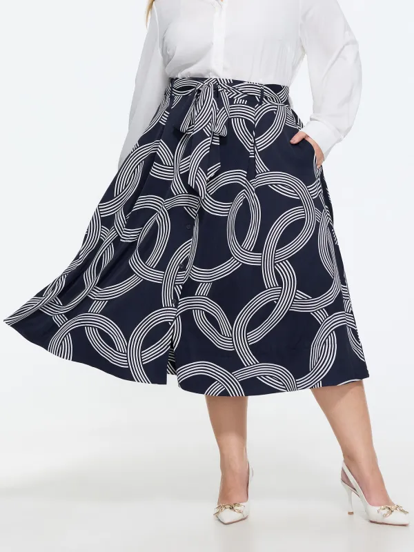 Abstract Print Waist-Tie Maxi Skirt made by Bloomchic