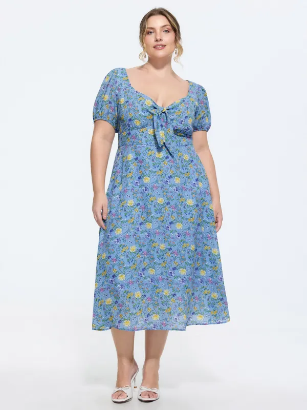 Floral Print Knotted-Front Ruched Midi Dress made by Bloomchic