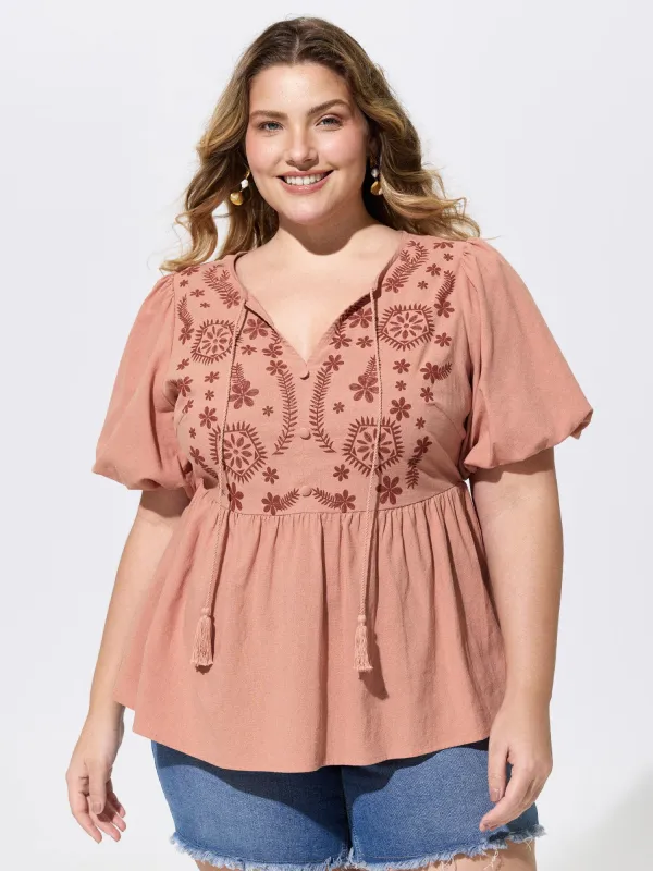Lace Trim Tassel Drawstring Blouse made by Bloomchic