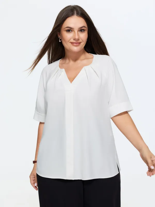 Pleated Split Neckline Placket Blouse made by Bloomchic