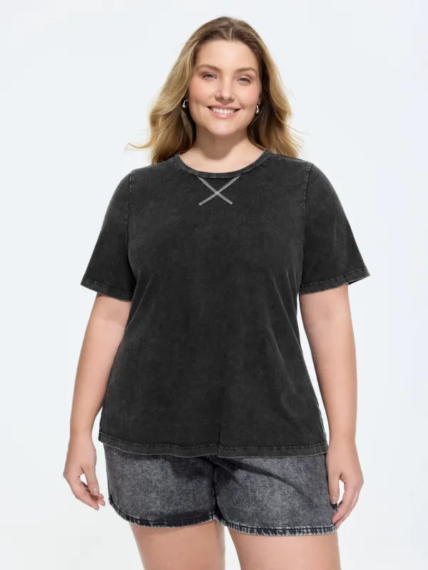 Cotton Vintage Washed Cut-Out Back T-Shirt made by Bloomchic