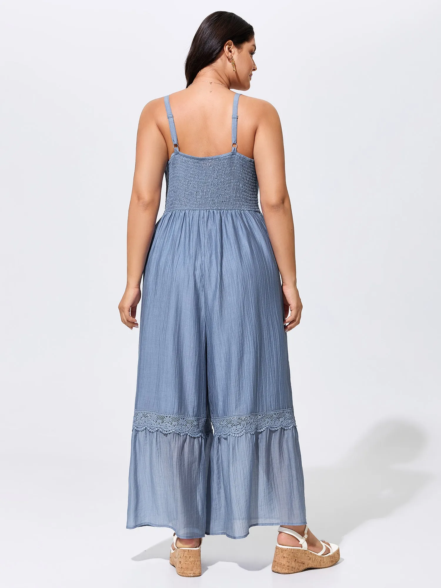 Shirred Lace Detail Wide-Leg Jumpsuit sold by Bloomchic product image thumbnail 4