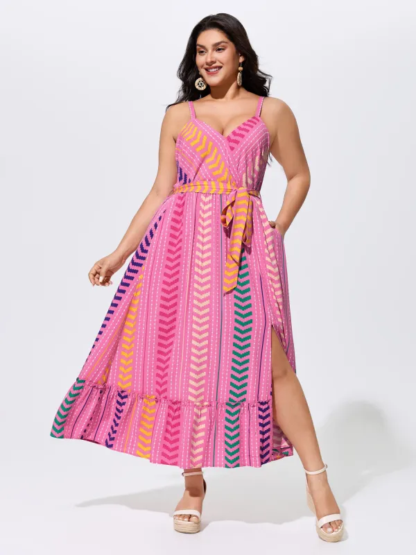 Colorful Geometric Print Open Back Maxi Dress made by Bloomchic