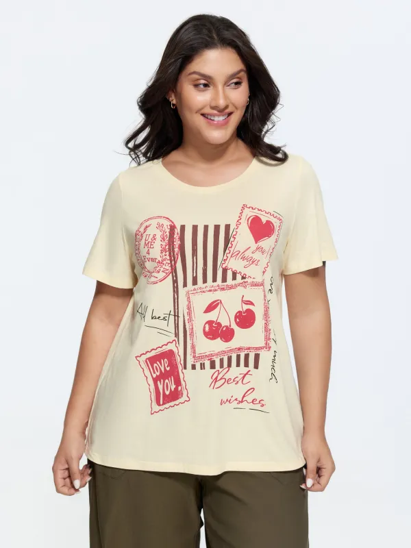 Romantic Notes Print Round Neck T-Shirt made by Bloomchic