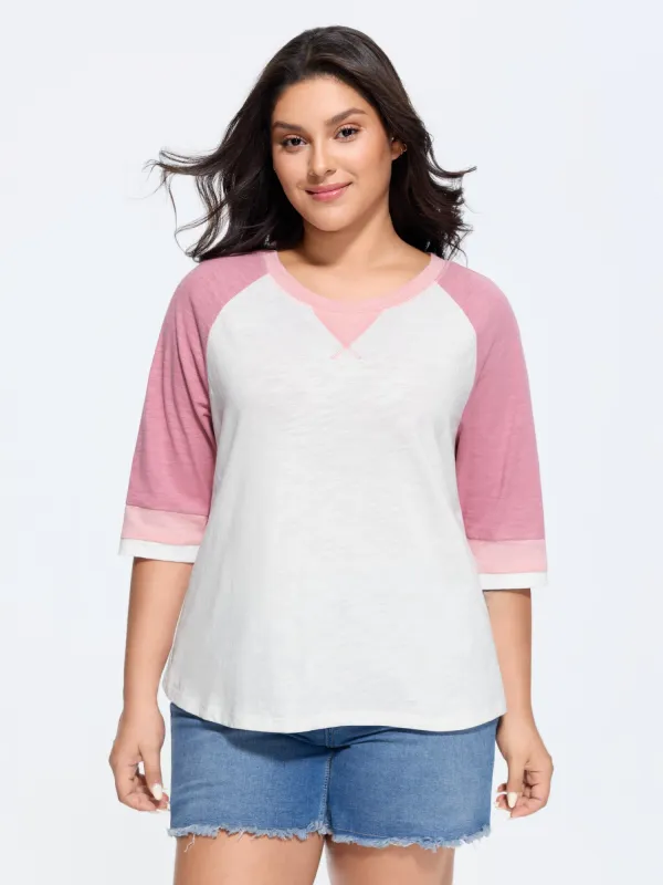 Cotton Stretchy Colorblock Raglan Sleeve T-Shirt made by Bloomchic