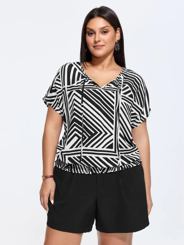 Geometric Print Neck-Tie Blouse made by Bloomchic