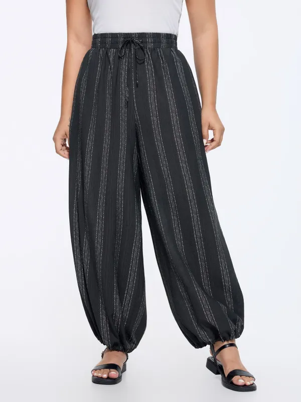 Striped Print Drawstring Waist Jogger Pants made by Bloomchic