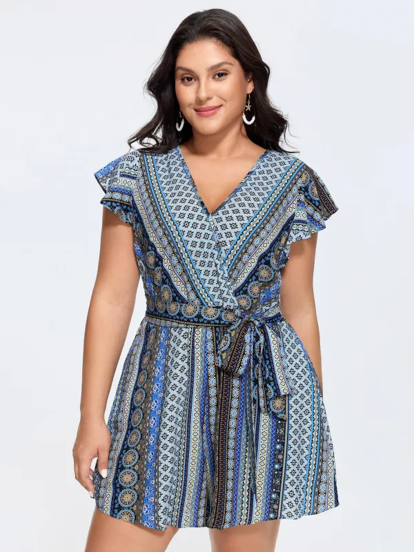 Boho Striped Print Back-Tie Romper made by Bloomchic