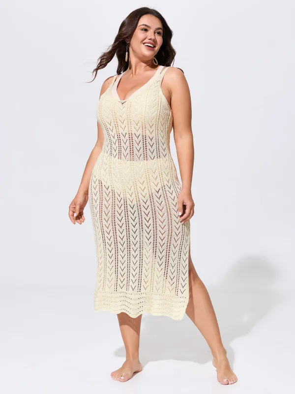 Hollowed-Out V-Neck Split Side Swim Cover-Up made by Bloomchic