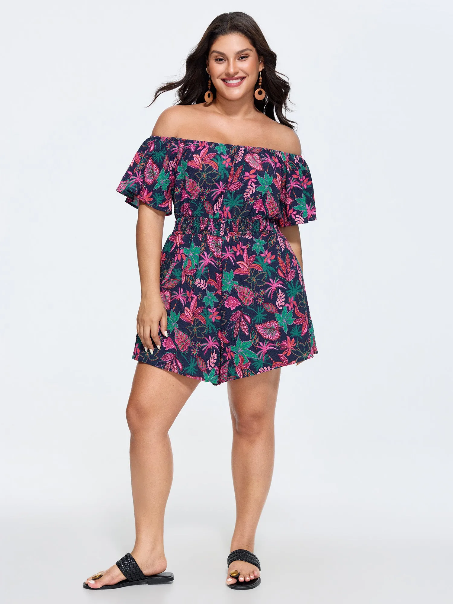 Floral Print Ruffled Off-Shoulder Romper sold by Bloomchic product image thumbnail 3