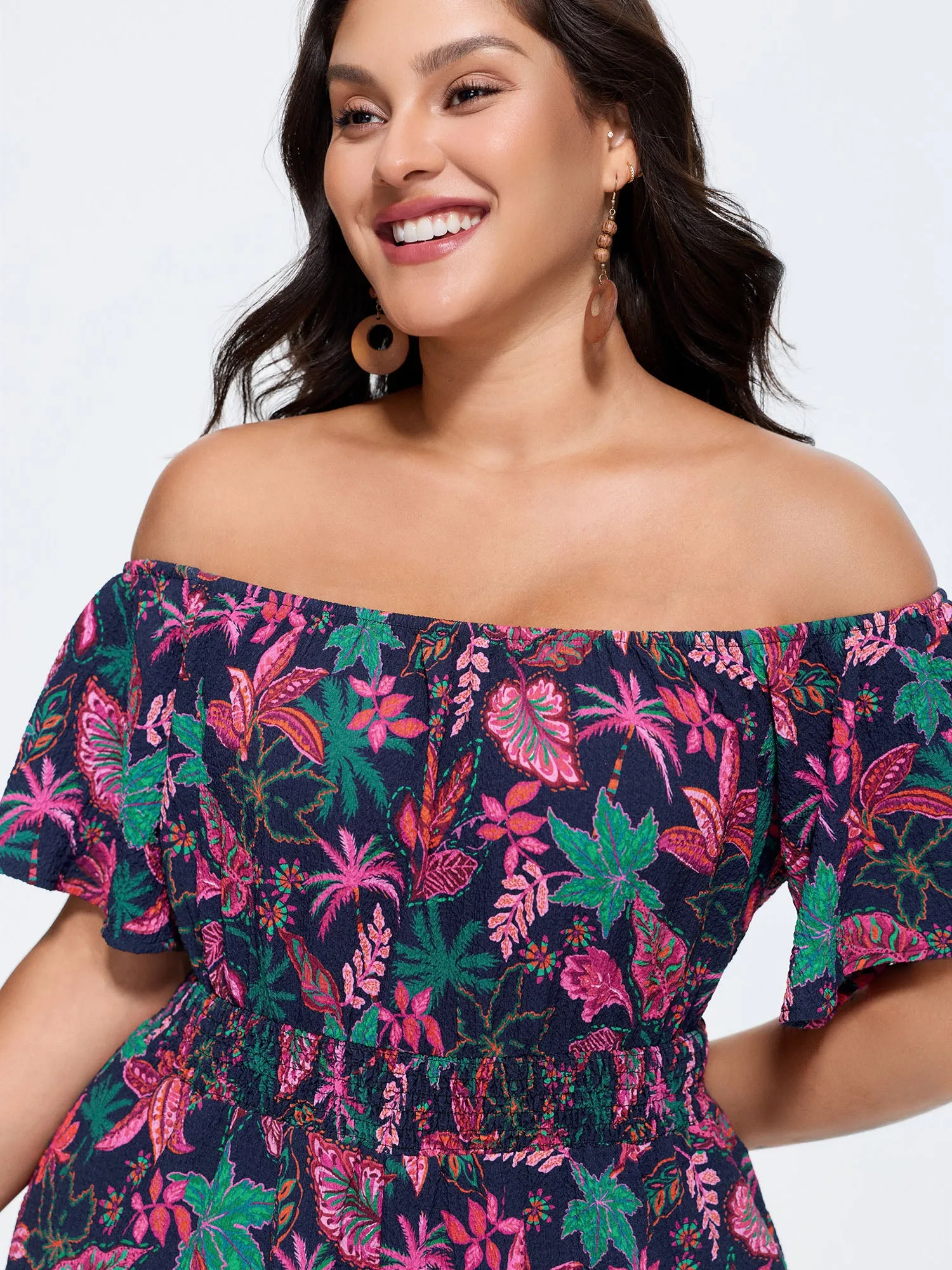 Floral Print Ruffled Off-Shoulder Romper sold by Bloomchic product image thumbnail 2