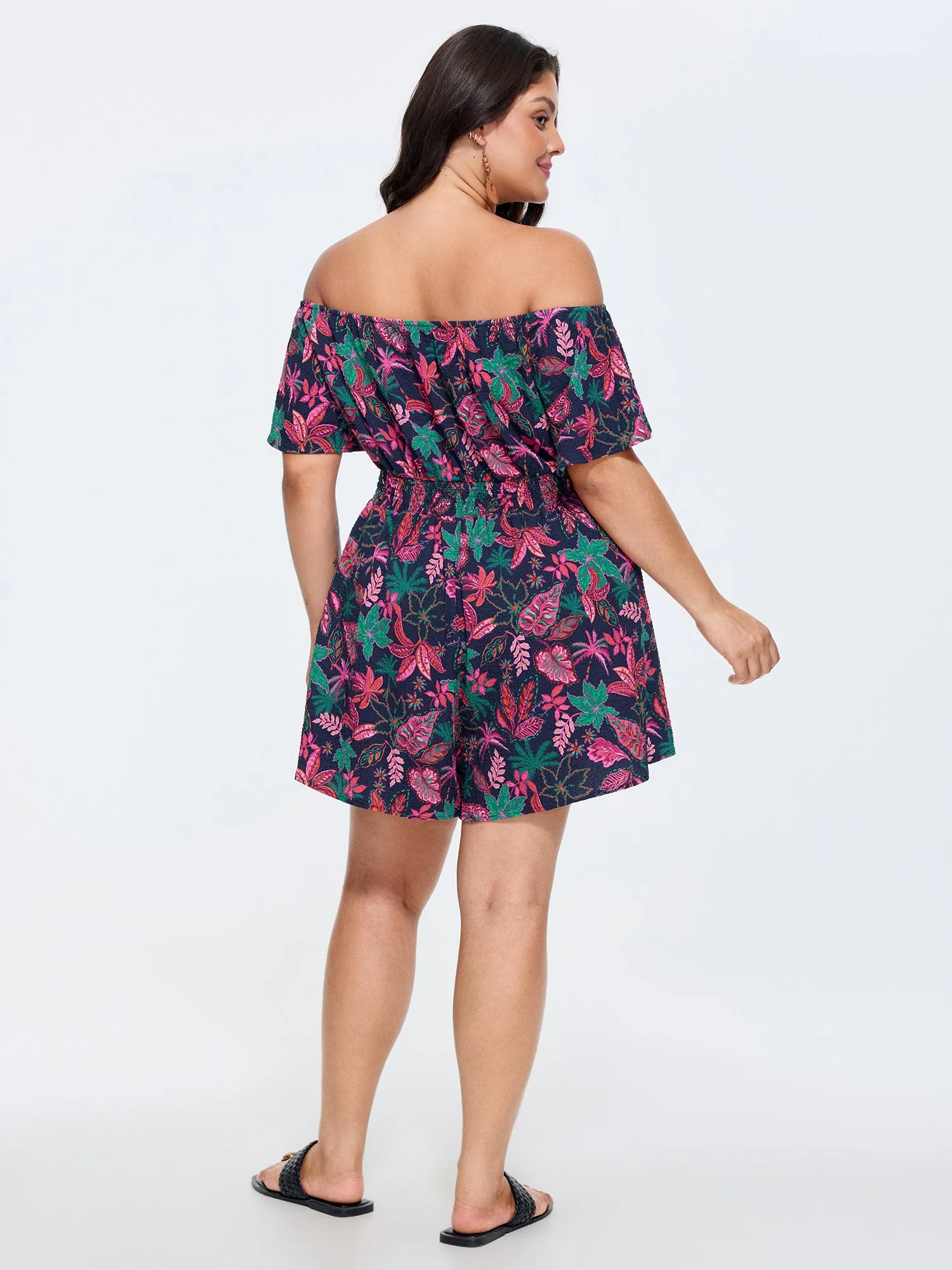 Floral Print Ruffled Off-Shoulder Romper sold by Bloomchic product image thumbnail 4