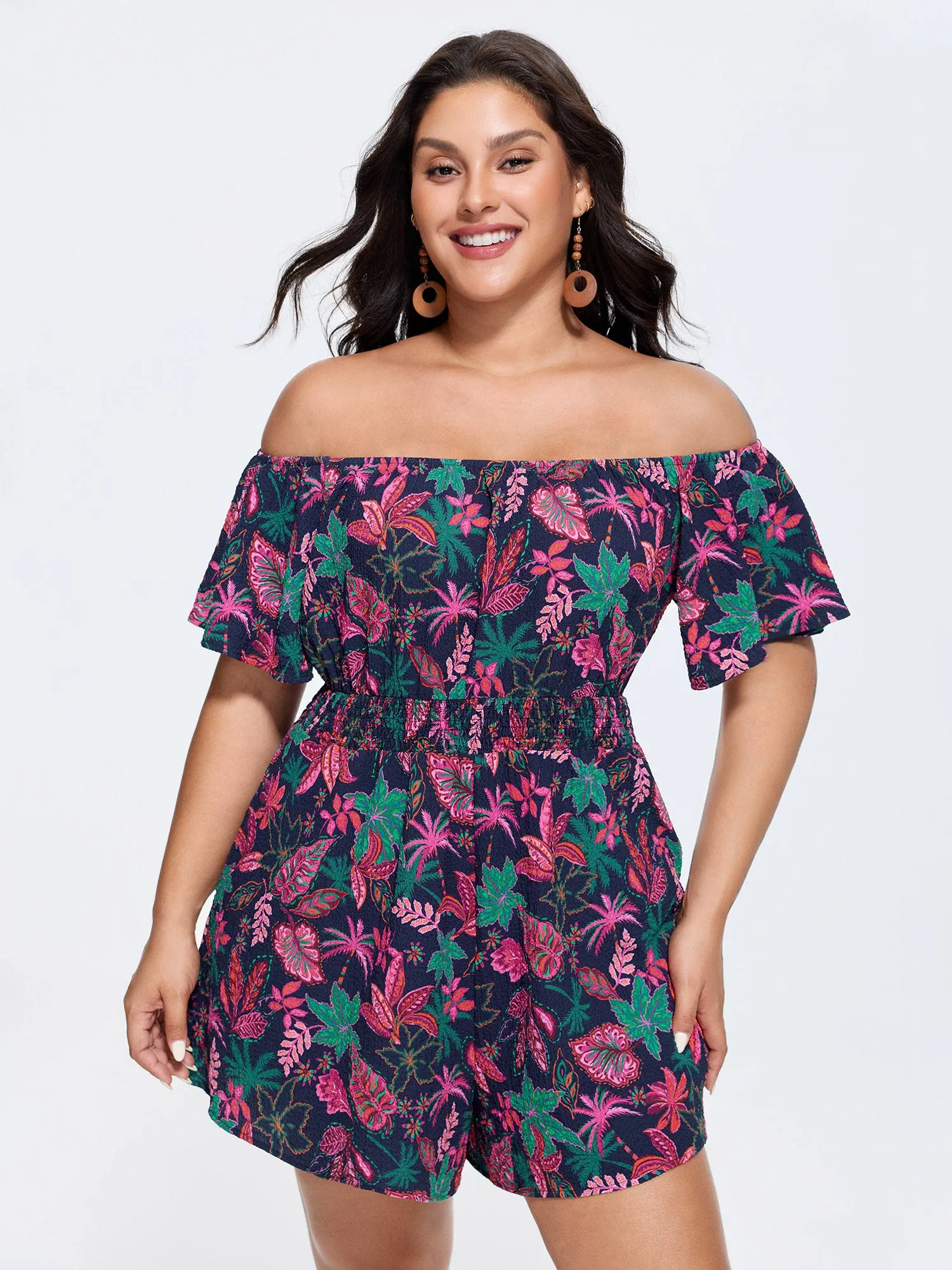 Floral Print Ruffled Off-Shoulder Romper sold by Bloomchic