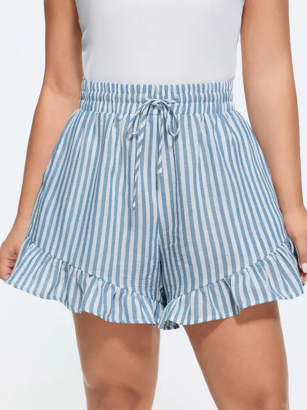 Striped Print Ruffled Hem Shorts made by Bloomchic