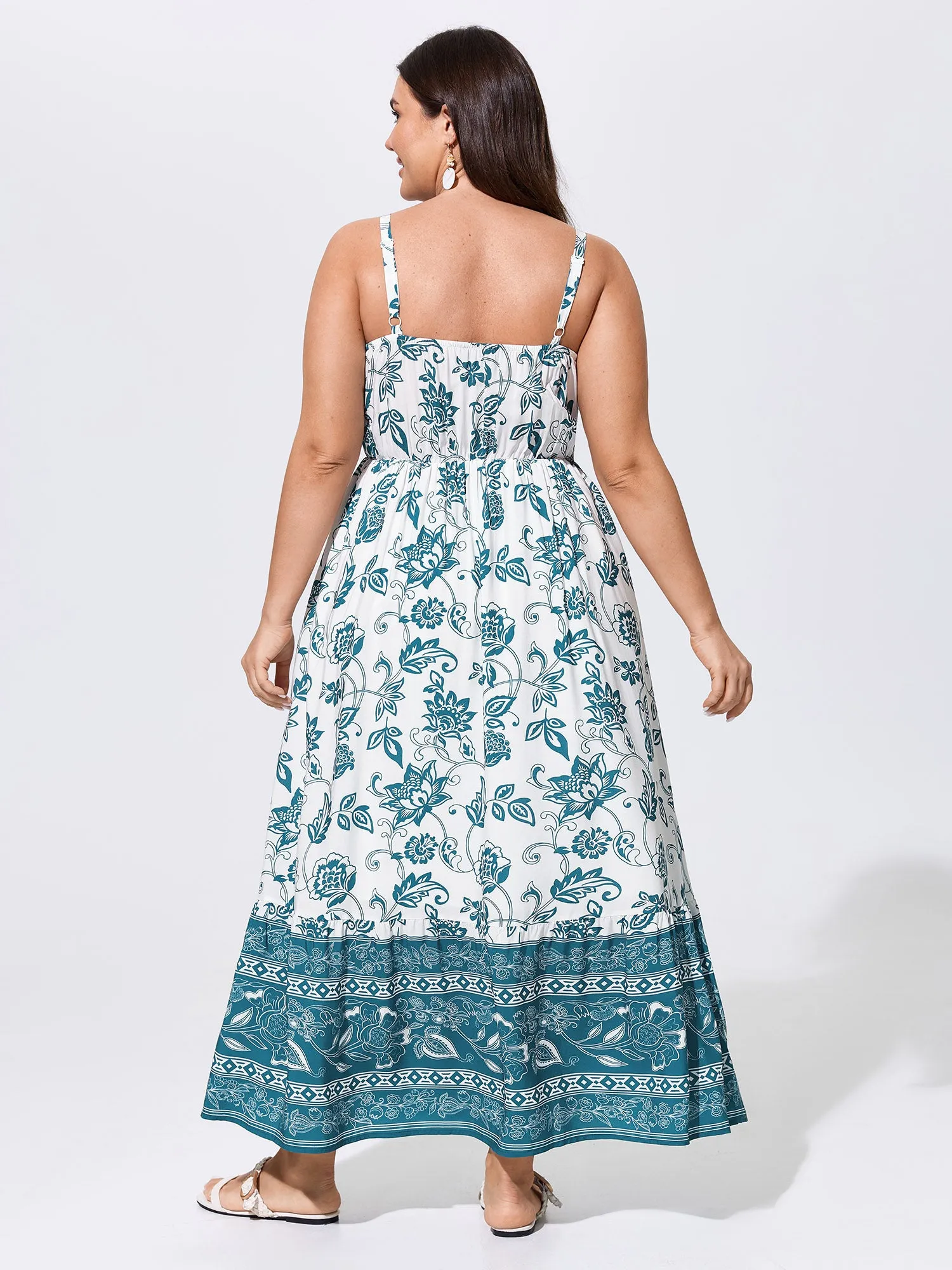 Floral Print Neck-Tie Color Contrast Maxi Dress sold by Bloomchic product image thumbnail 4