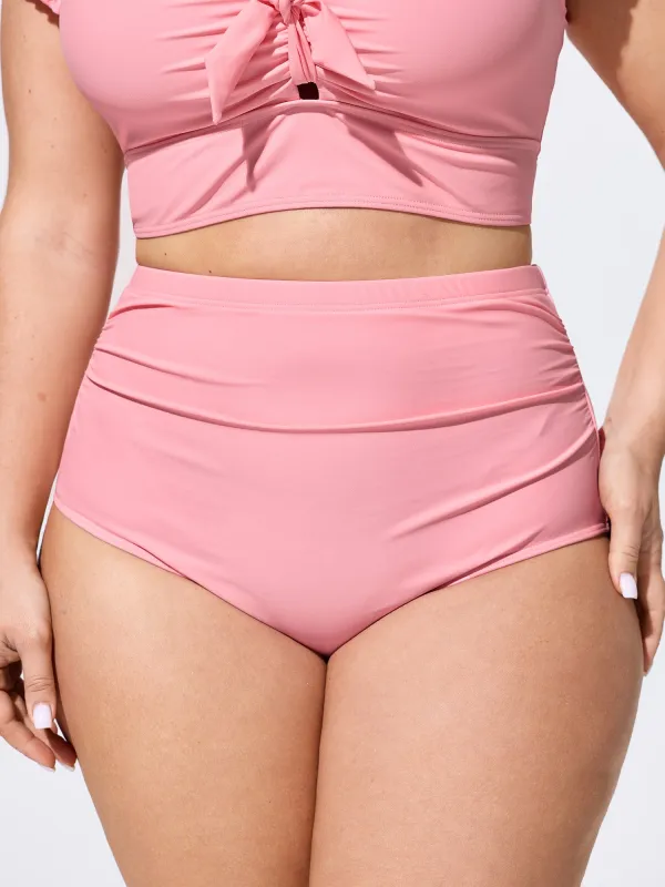Ruched Tight-Fit Plain Swim Bottoms made by Bloomchic
