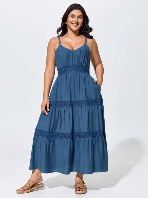 Breathable Plain Tiered Sleeveless Maxi Dress made by Bloomchic