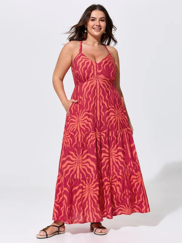 Tropical Breeze Print Stretchy Flowy Maxi Dress made by Bloomchic