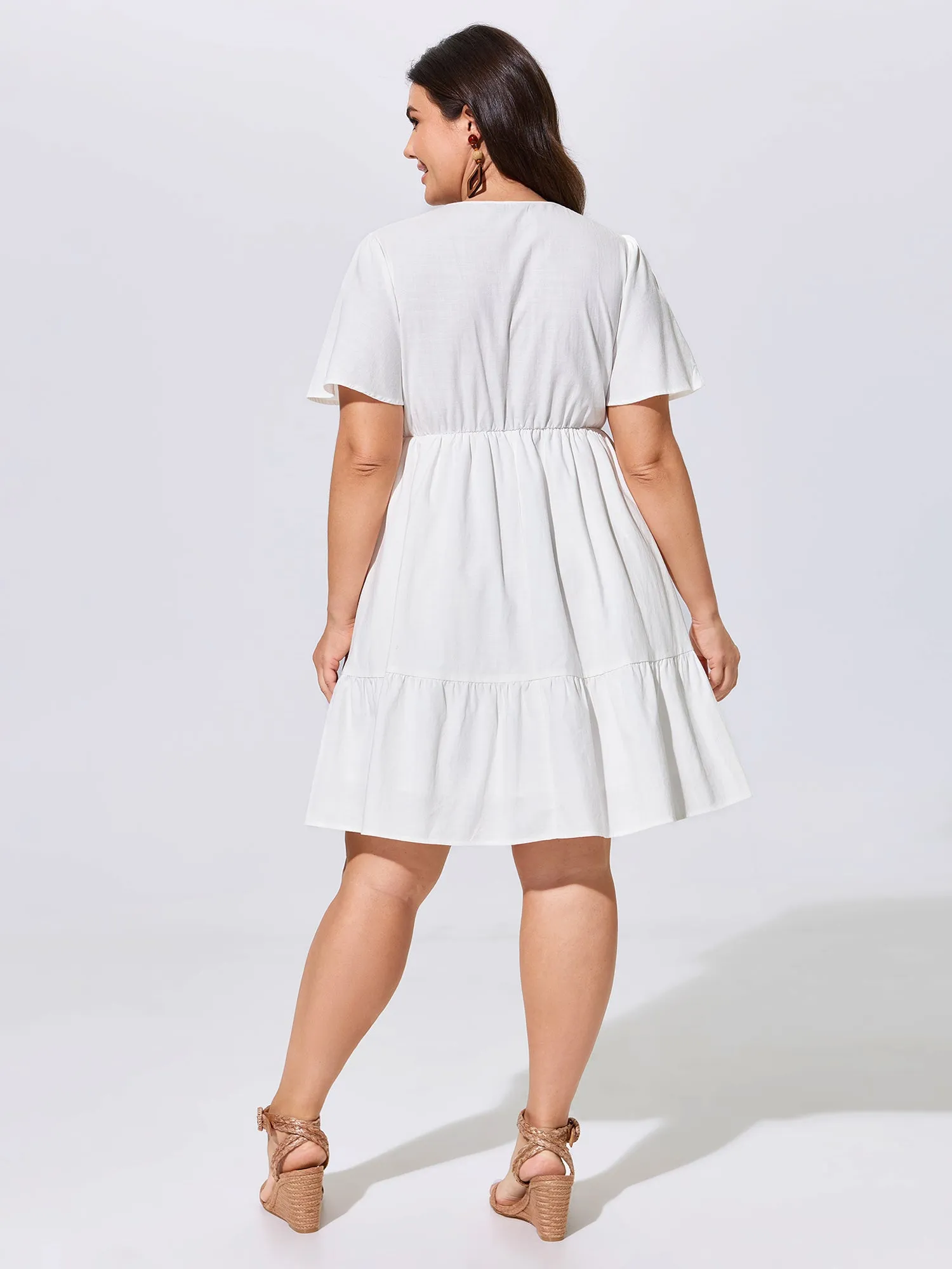 Floral Embroidered V-Neck Ruffled Hem Mini Dress sold by Bloomchic product image thumbnail 5