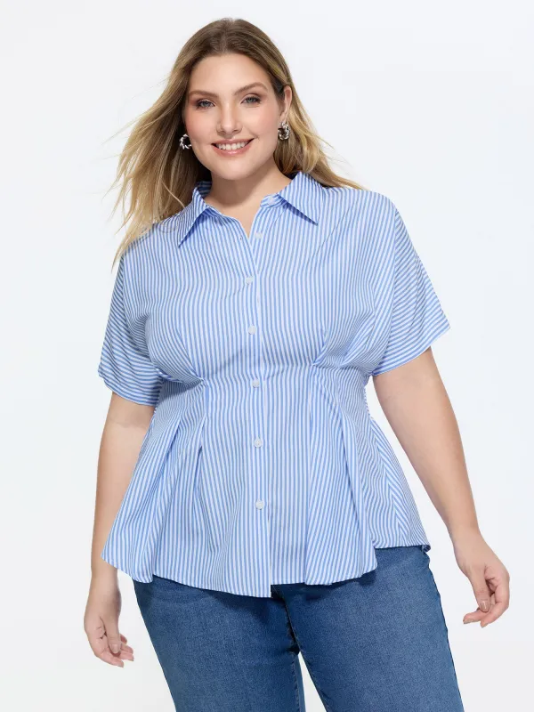 Striped Print Cinched-Waist Blouse made by Bloomchic