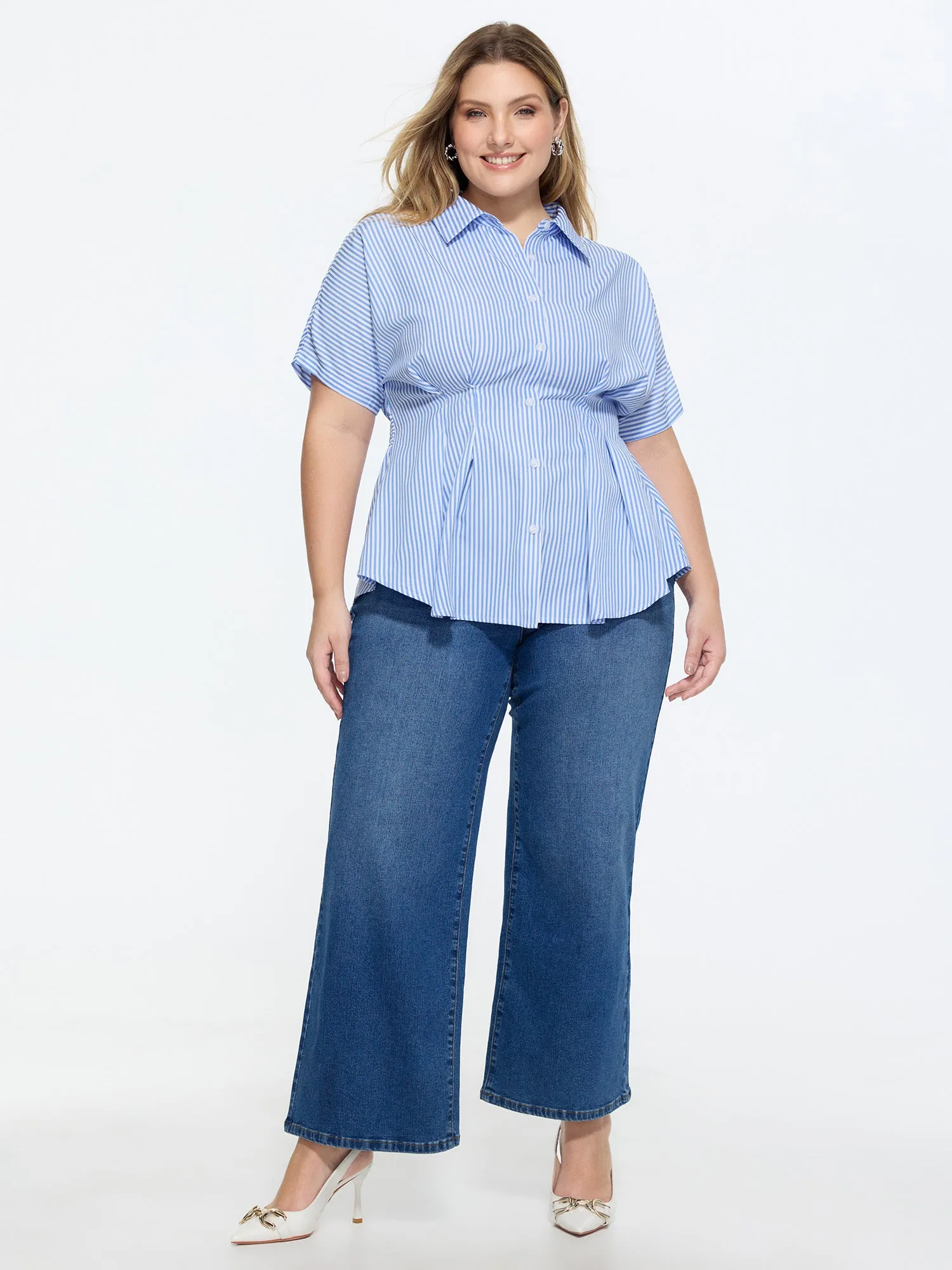 Striped Print Cinched-Waist Blouse sold by Bloomchic product image thumbnail 3