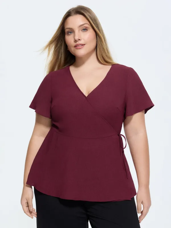 Stretchy Waist Side-Tie Plain Blouse made by Bloomchic