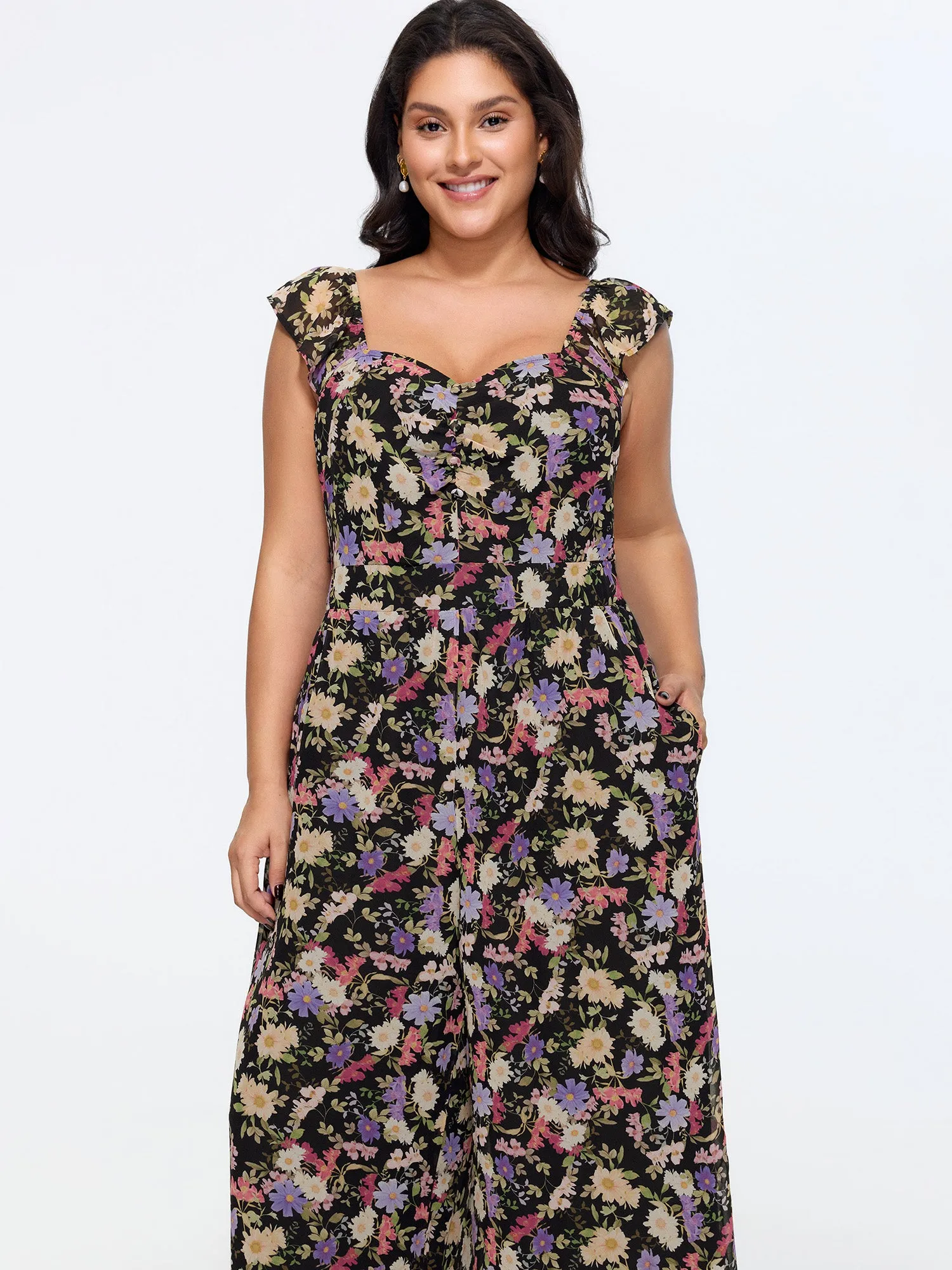 Floral Print Shirred Wide-Leg Jumpsuit sold by Bloomchic product image thumbnail 3
