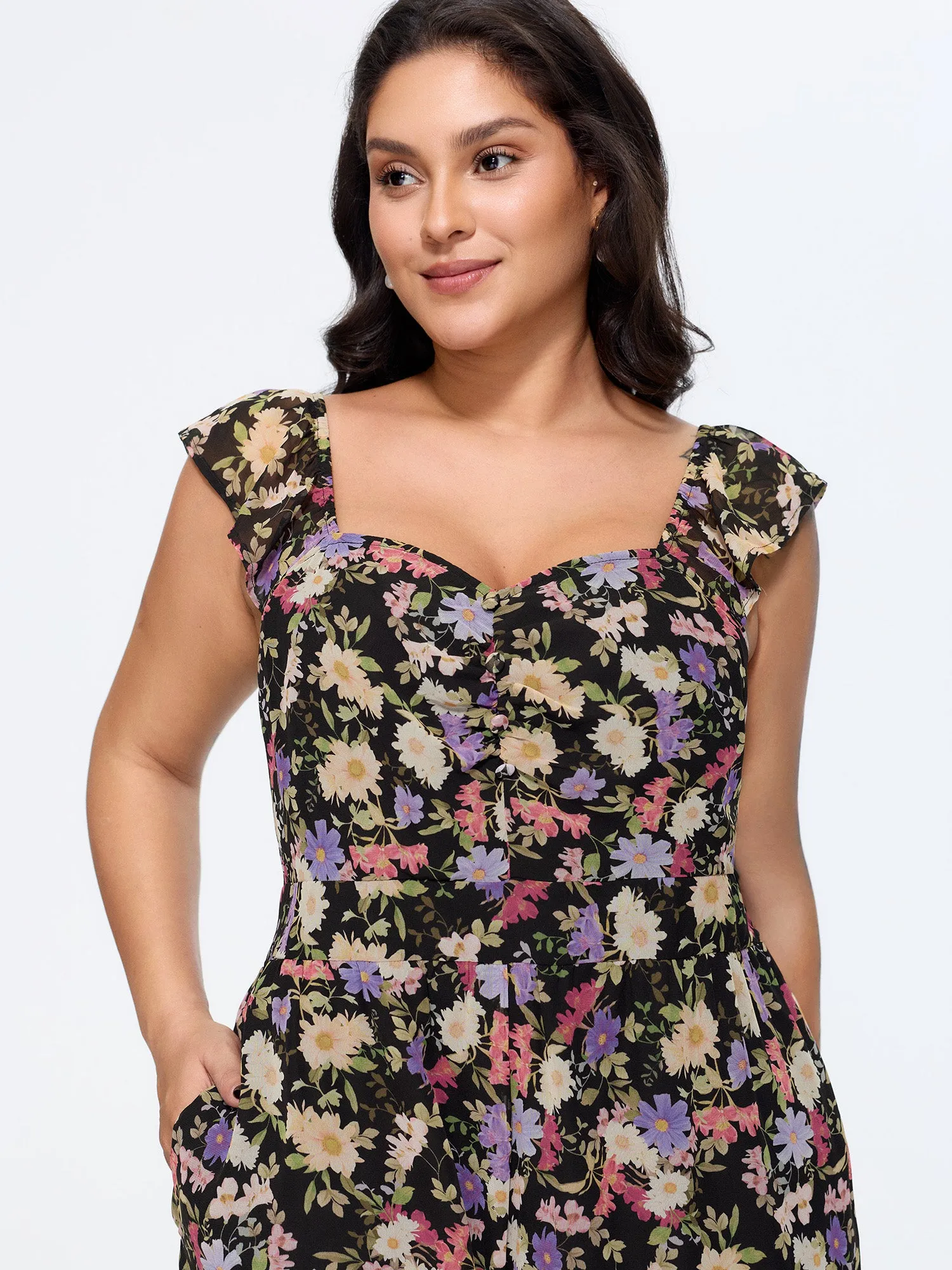 Floral Print Shirred Wide-Leg Jumpsuit sold by Bloomchic product image thumbnail 2