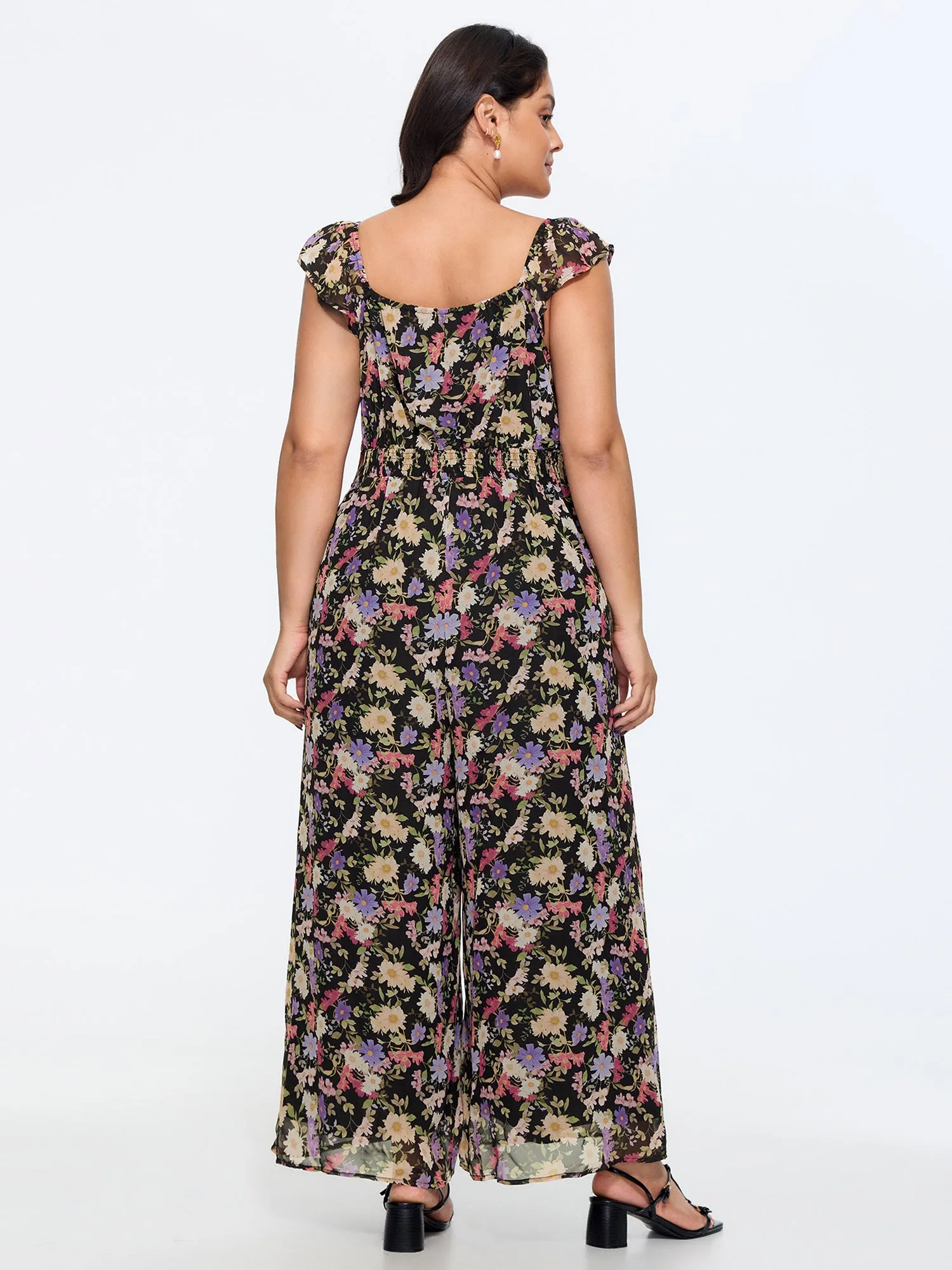 Floral Print Shirred Wide-Leg Jumpsuit sold by Bloomchic product image thumbnail 4