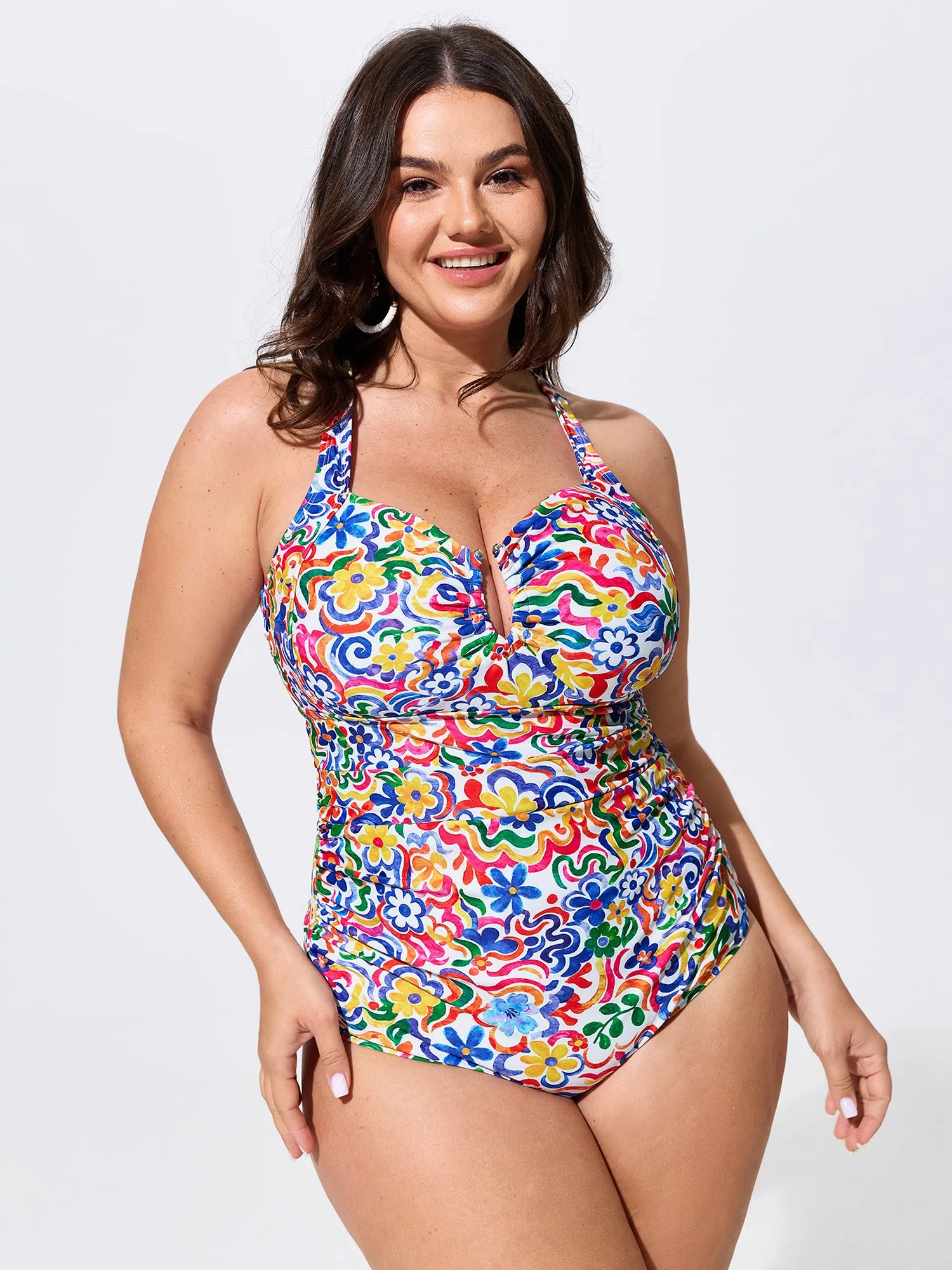 Colorful Floral Print Cut-Out One-Piece Swim sold by Bloomchic