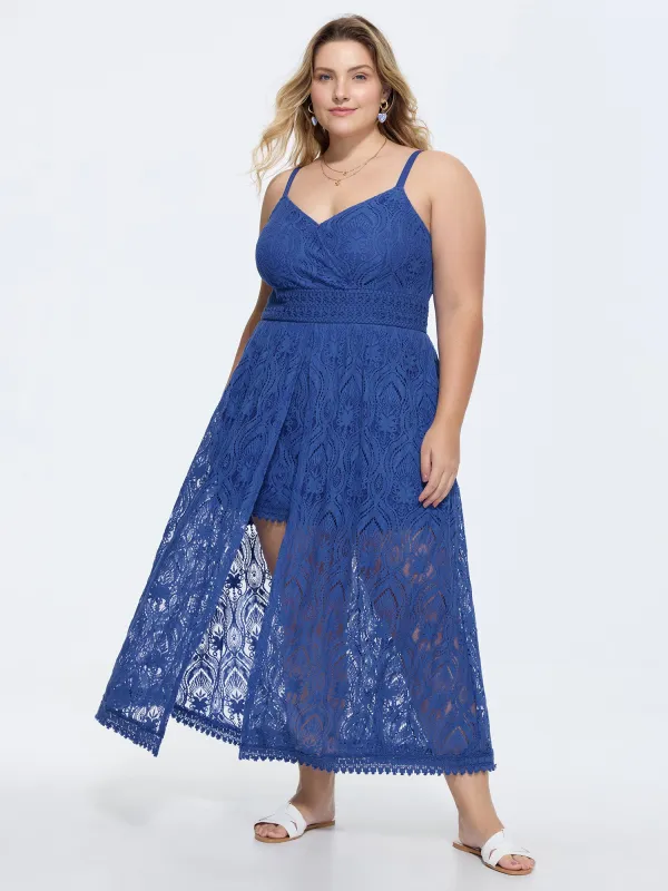 Lace Textured Shirred Flowy Romper made by Bloomchic
