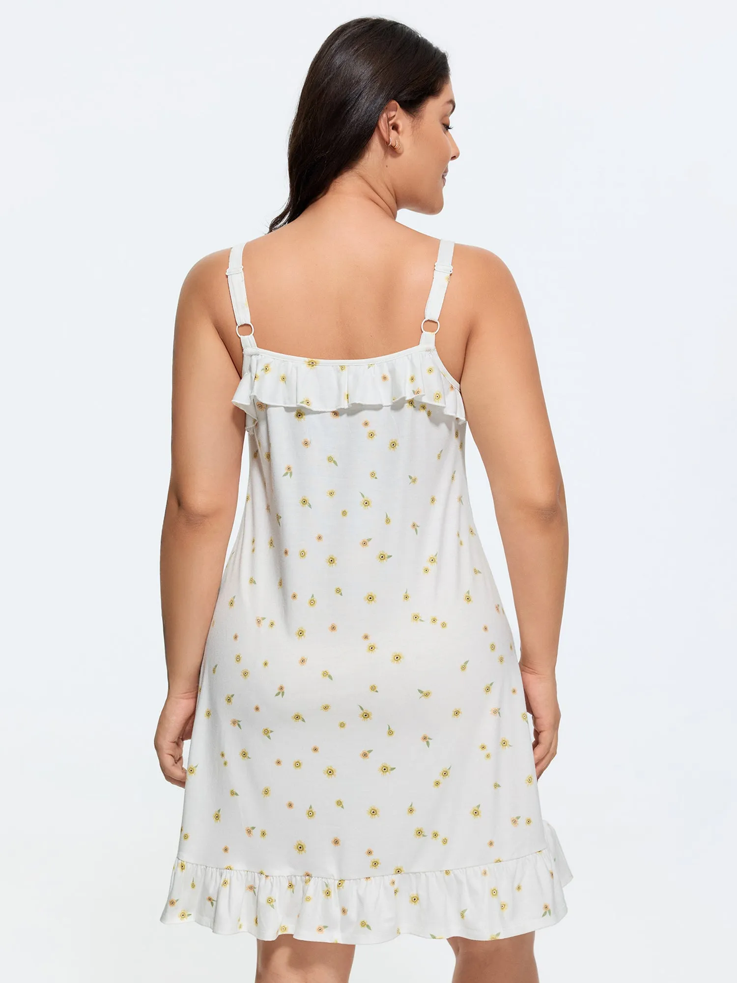 Supersoft Ruffled Neckline Floral Print Sleeveless Nightgown sold by Bloomchic product image thumbnail 4