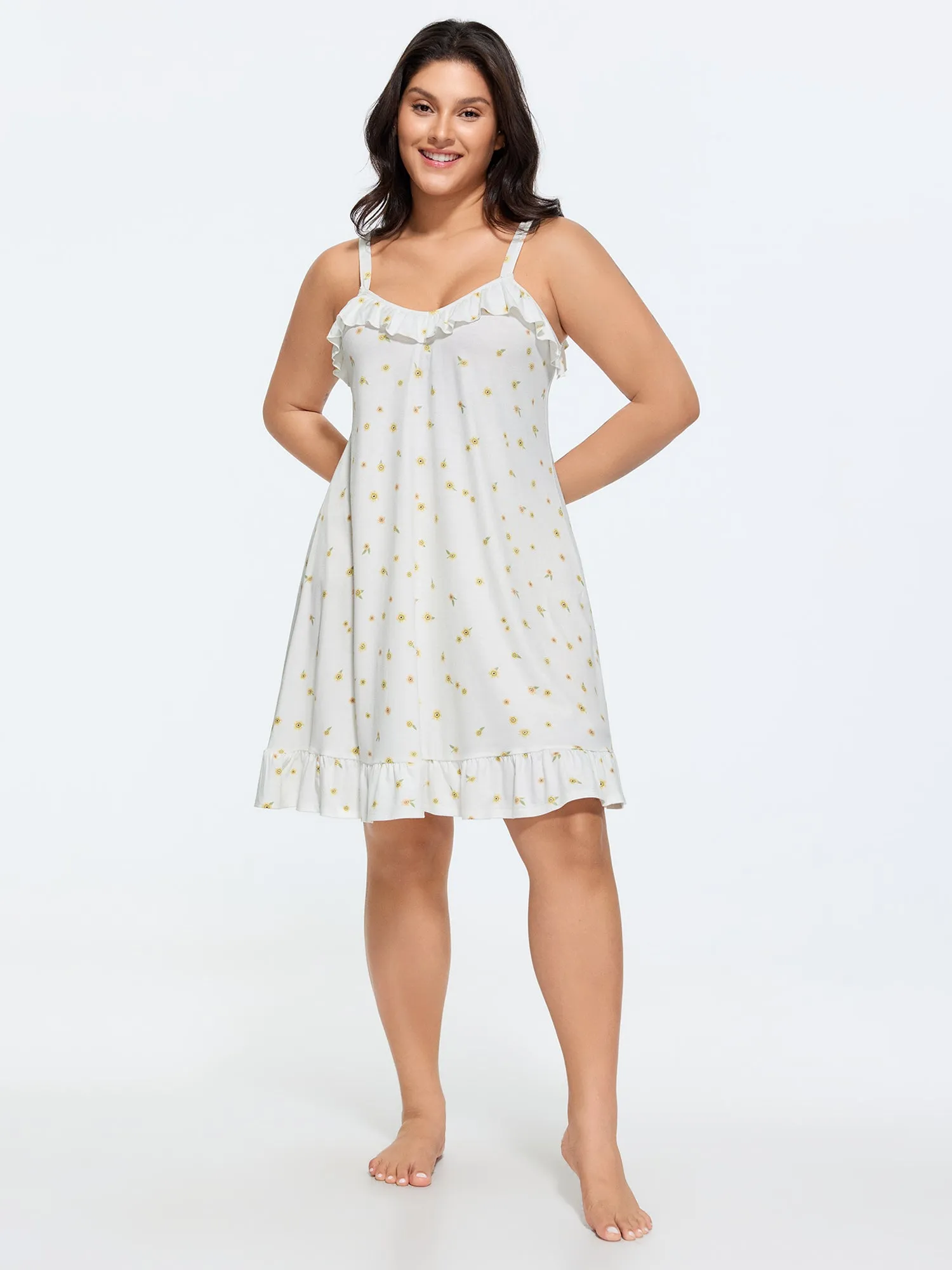 Supersoft Ruffled Neckline Floral Print Sleeveless Nightgown sold by Bloomchic product image thumbnail 3