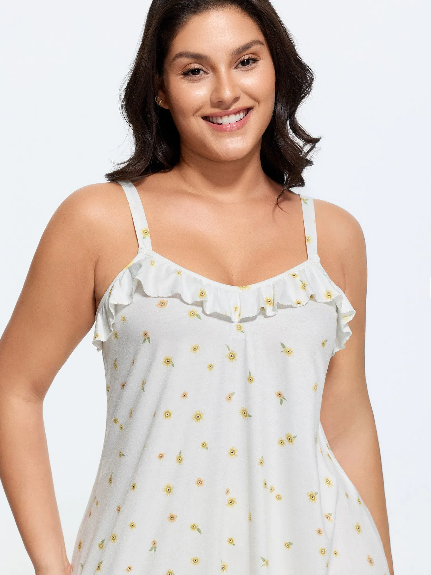 Supersoft Ruffled Neckline Floral Print Sleeveless Nightgown sold by Bloomchic product image thumbnail 2