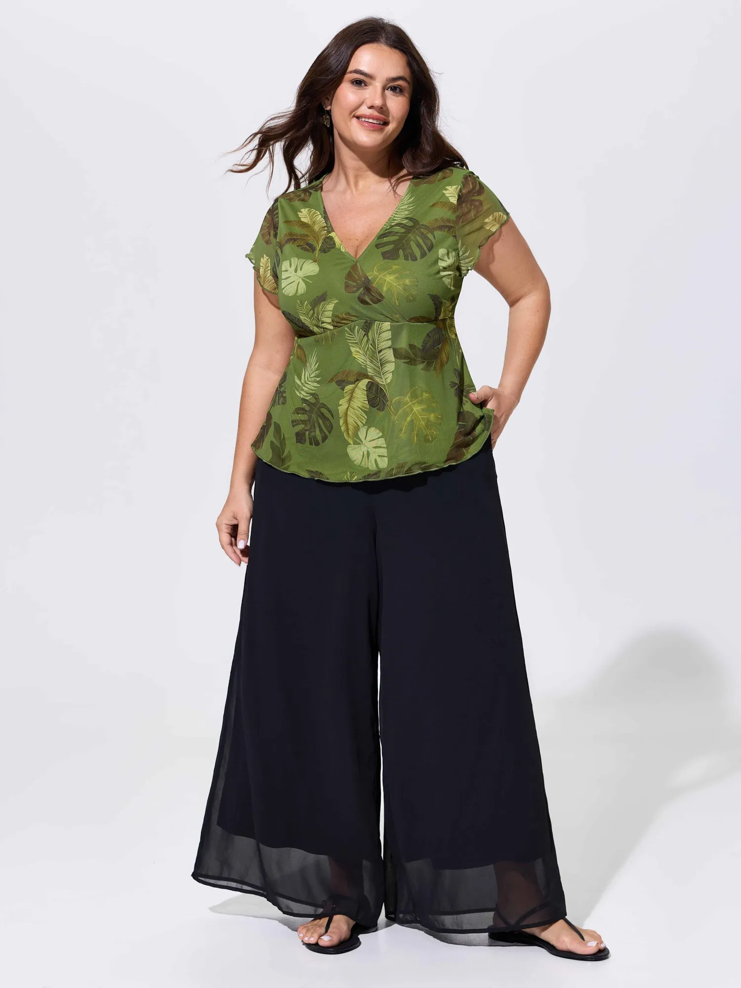 Sheer Tropical Print Fit And Flare Jersey Top sold by Bloomchic product image thumbnail 4