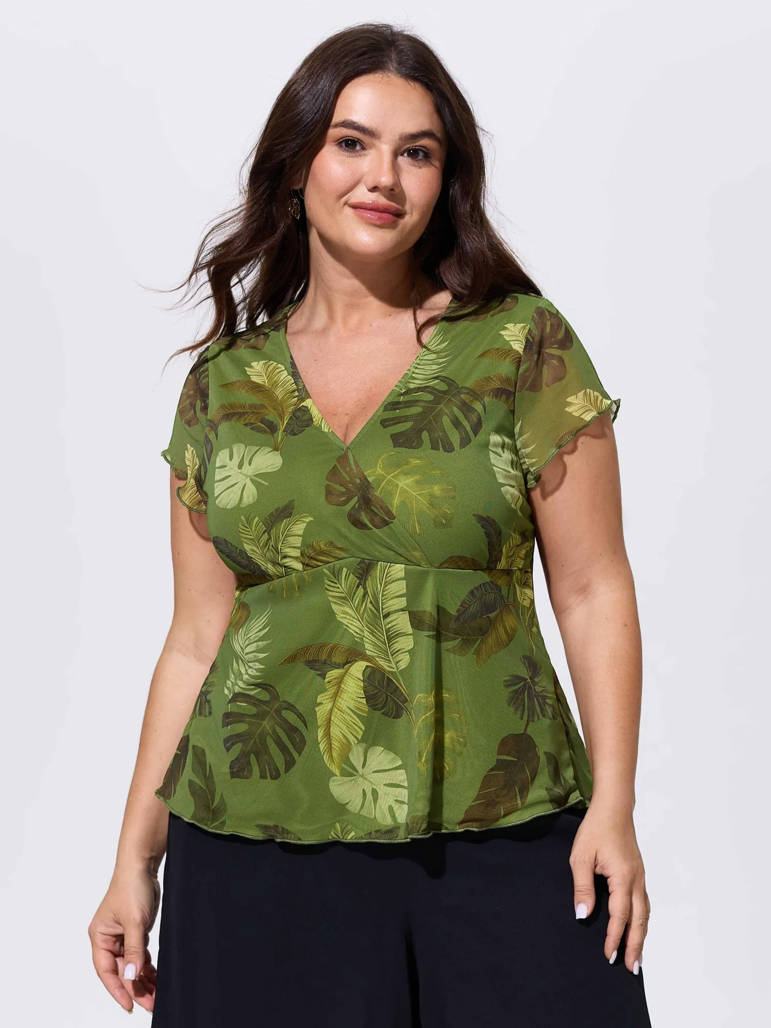 Sheer Tropical Print Fit And Flare Jersey Top sold by Bloomchic