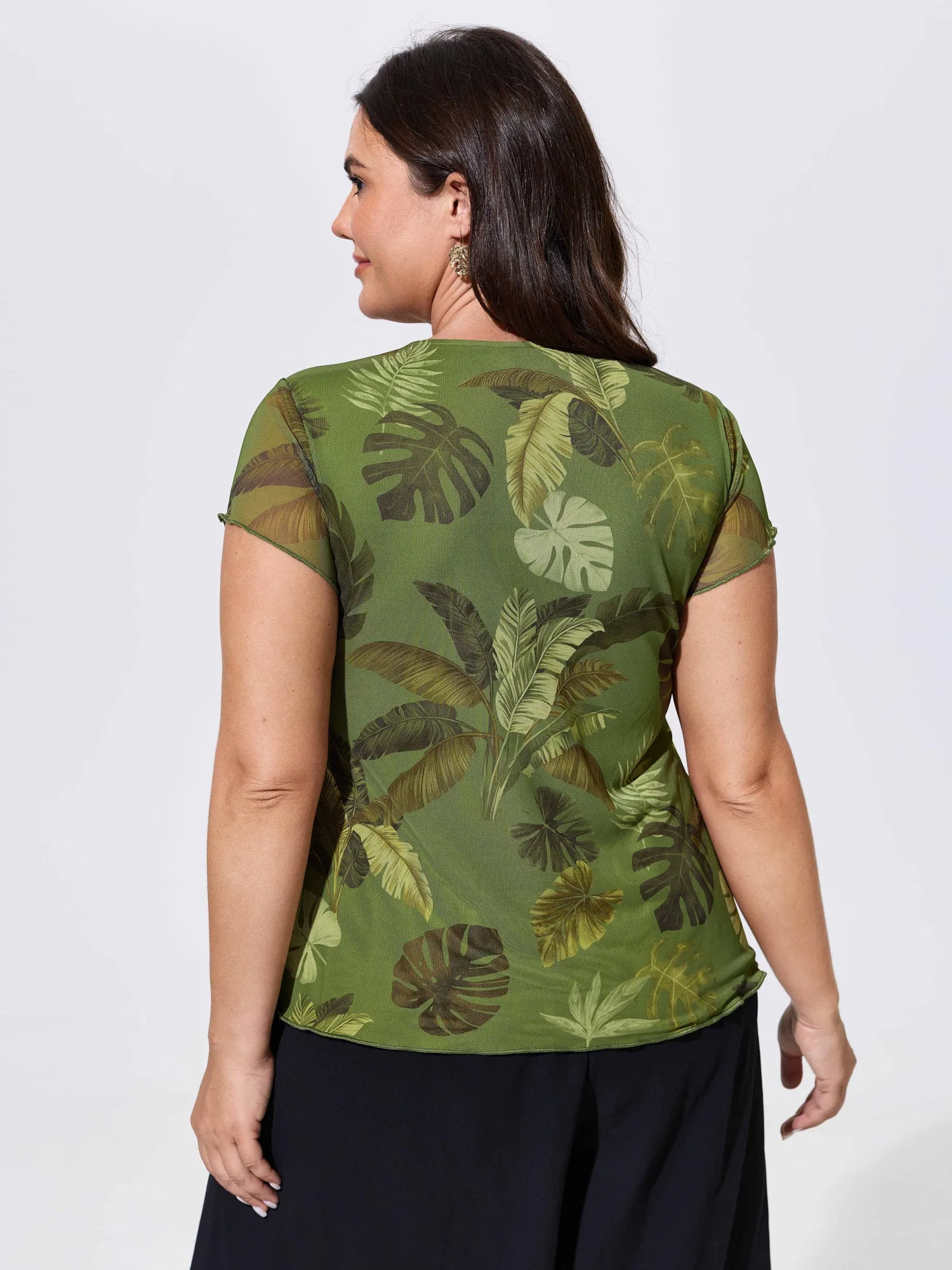 Sheer Tropical Print Fit And Flare Jersey Top sold by Bloomchic product image thumbnail 3