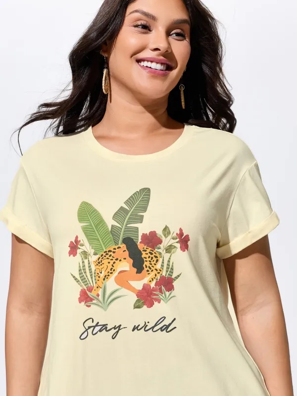 Cotton Stay Wild Printed T-Shirt made by Bloomchic
