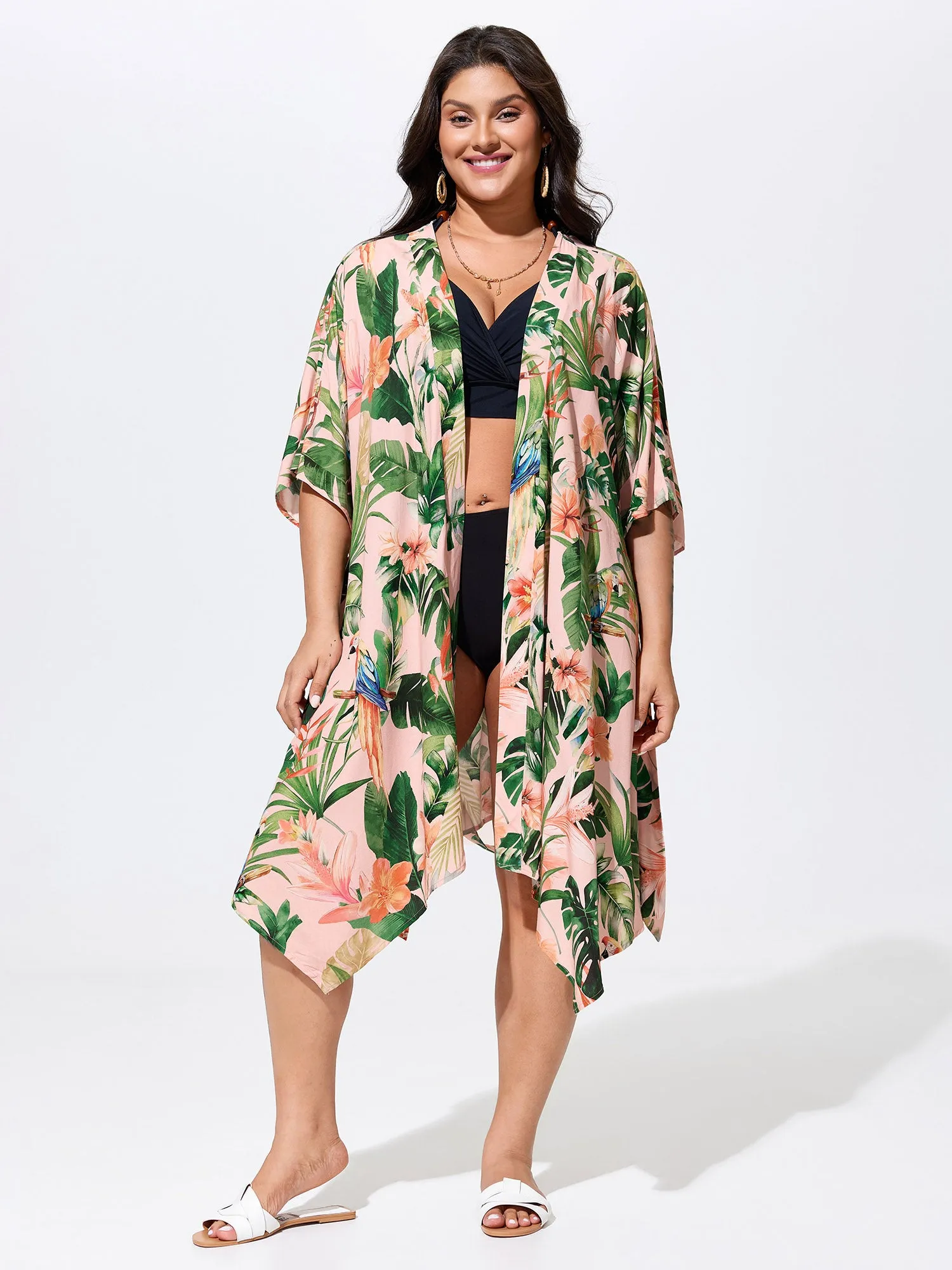 Tropical Escape Waist Tie Kimono sold by Bloomchic