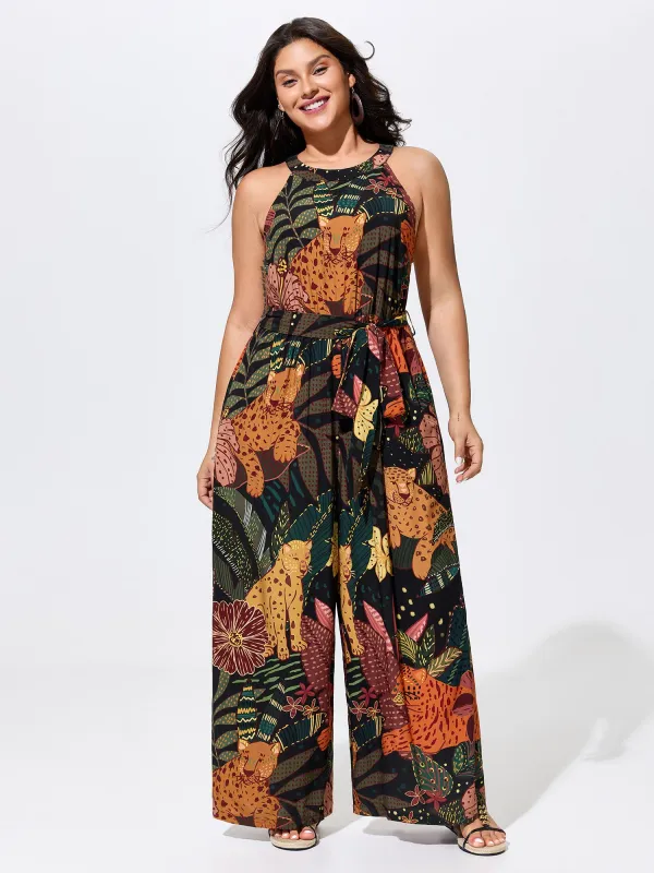 Wild Print Halter Neckline Sleeveless Jumpsuit made by Bloomchic